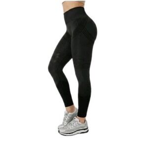 Celsior Black High Waisted Seamless Compression Leggings 3D Knit Tummy Control